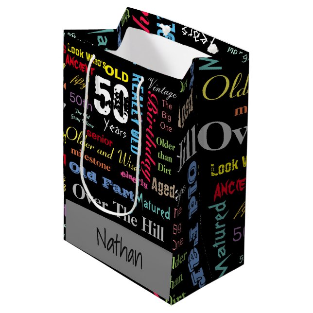 Sacola Para Presentes Média 50º aniversário feliz | Marco (Frente inclinada)