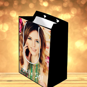 Sacola Para Presentes Média 50º aniversário personalizado foto saudação 50 cin