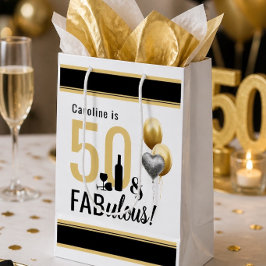 Sacola Para Presentes Média 50 & Fabuloso Aniversário Moderno Dourado e Preto