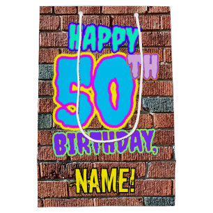 Sacola Para Presentes Média 50.o Aniversário: Divertido, Grafite Urbano Inspi