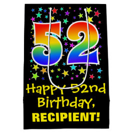 Sacola Para Presentes Média 52º aniversário: Estrelas coloridas Padrão e Rainb