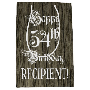 Sacola Para Presentes Média 54.o Aniversário: Rico, Faux Wood Look + Nome Per