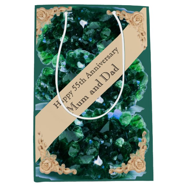 Sacola Para Presentes Média 55º aniversário do casamento Emerald (Frente)