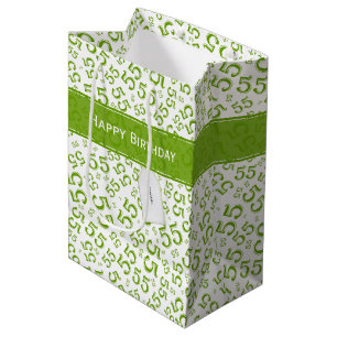 Sacola Para Presentes Média 55th Verde e branco do teste padrão do número da