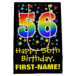 Sacola Para Presentes Média 56.º aniversário: Padrão de Estrelas Coloridas e A