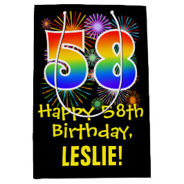 Sacola Para Presentes Média 58º aniversário: Padrão Divertido de Fogos de Arti