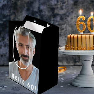 Sacola Para Presentes Média 60º aniversário foto personalizada saudação 60 car