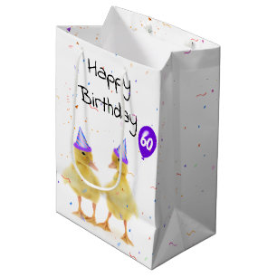 Sacola Para Presentes Média 60º Patos de Festa de aniversário com Balão