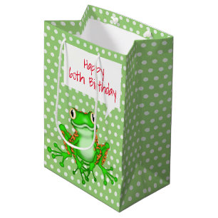 Sacola Para Presentes Média 60º Sapo de aniversário no Bolinhas
