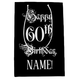 Sacola Para Presentes Média 60.o aniversário: Rico, Script Elegante + Nome Pe