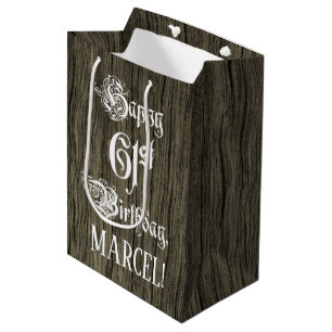 Sacola Para Presentes Média 61 Aniversário da rua: Rico, Faux Wood Look + Nom