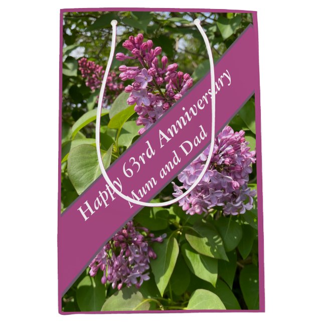 Sacola Para Presentes Média 63º aniversário do Lilac Editável (Frente)