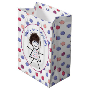 Sacola Para Presentes Média 65.º Aniversário com Garota nas Bolinhas