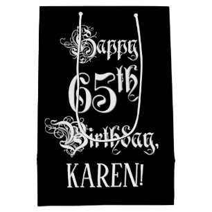 Sacola Para Presentes Média 65.o aniversário: Rico, Script Elegante + Nome Pe
