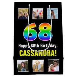 Sacola Para Presentes Média 68º Aniversário: Arco-íris “68“, Fotos Personaliza