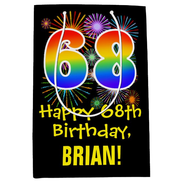 Sacola Para Presentes Média 68º aniversário: Padrão Divertido de Fogos de Arti (Frente)