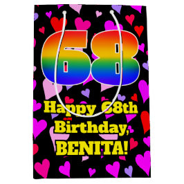 Sacola Para Presentes Média 68.º aniversário: Padrão de coração adorável, arco