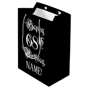 Sacola Para Presentes Média 68.o aniversário: Rico, Script Elegante + Nome Per