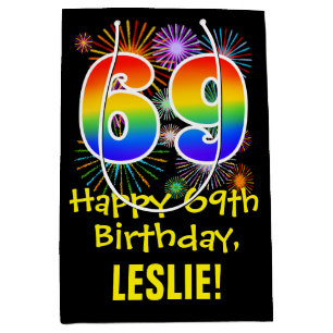 Sacola Para Presentes Média 69.o aniversário: Padrão divertido do Fireworks 