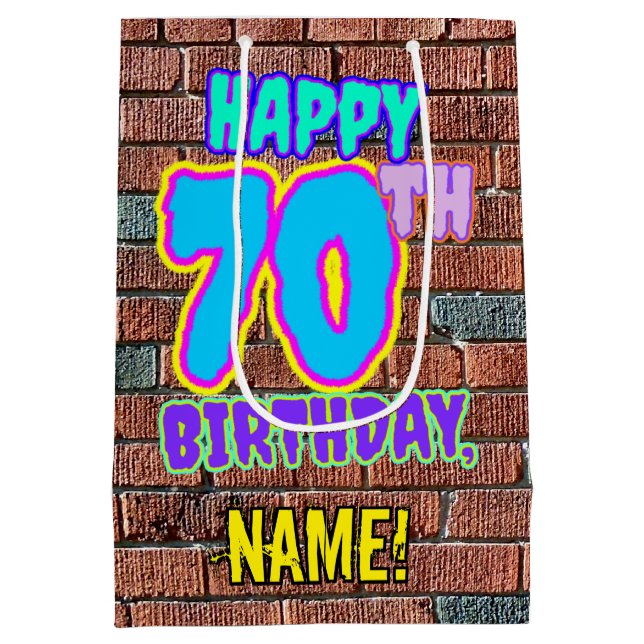 Sacola Para Presentes Média 70 Aniversário: Divertido, Grafite Urbano Inspirad (Verso)