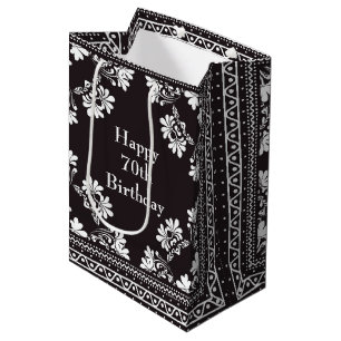 Sacola Para Presentes Média 70 Birthday Black and White Bandanna
