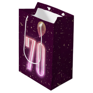 Sacola Para Presentes Média 70 Birthday Neon Sign e Confetti