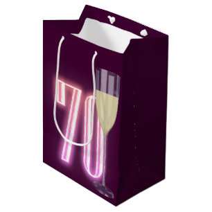 Sacola Para Presentes Média 70 Birthday Neon Sign with Wine