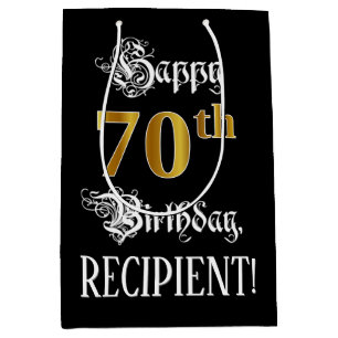 Sacola Para Presentes Média 70 Birthday ~ Rico Script; Faux Dourado Look; Nome