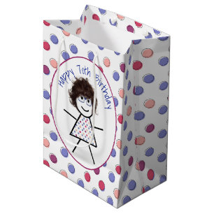 Sacola Para Presentes Média 70 Birthday Stick Girl no Bolinhas