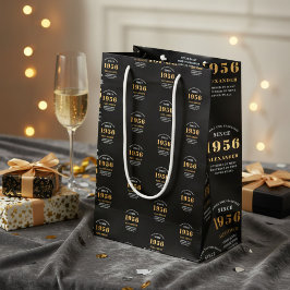 Sacola Para Presentes Média 70th Birthday 1956 Black Gold Chic Elegant