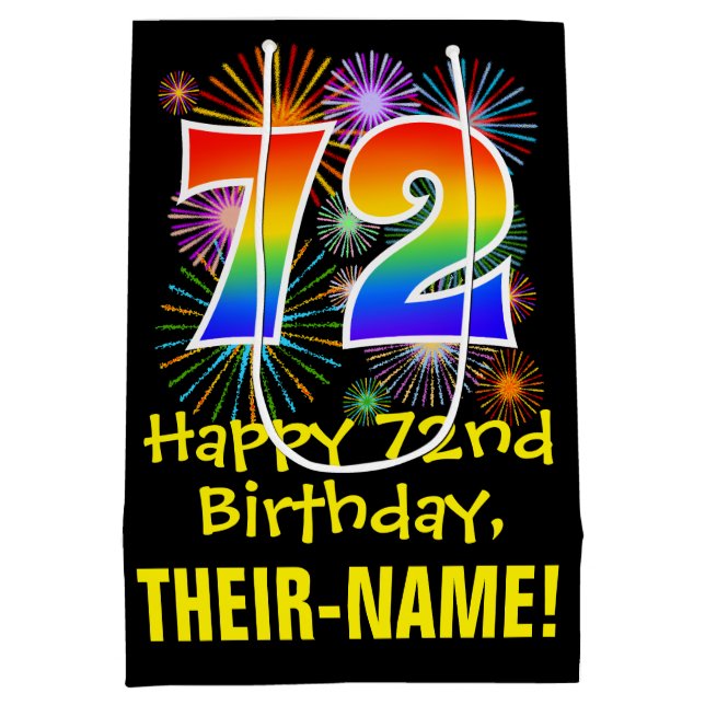 Sacola Para Presentes Média 72º aniversário: Padrão Divertido de Fogos de Arti (Verso)