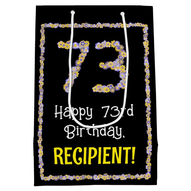 Sacola Para Presentes Média 73.o Aniversário: Número de Flores, Nome Personali (Verso)