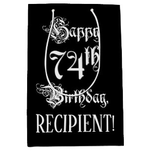 Sacola Para Presentes Média 74.o aniversário: Rico, Script Elegante + Nome Per