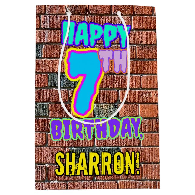 Sacola Para Presentes Média 7 Aniversário: Divertido, Grafite Urbano Inspirado (Frente)