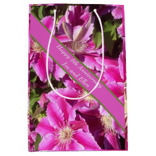 Sacola Para Presentes Média 8º aniversário, cor-de-rosa Clematis
