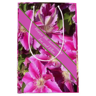 Sacola Para Presentes Média 8º aniversário, cor-de-rosa Clematis