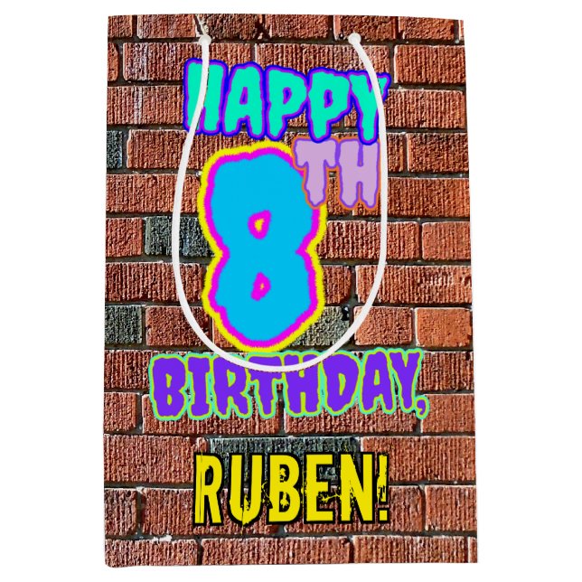 Sacola Para Presentes Média 8º aniversário: Diversão, Grafite Urbano Inspirado (Frente)