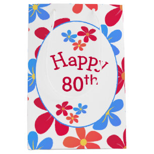 Sacola Para Presentes Média 80 Birthday Daisies On White