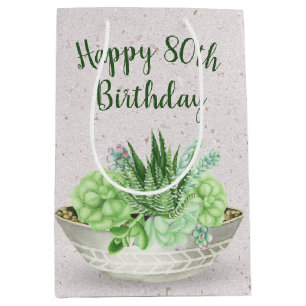 Sacola Para Presentes Média 80 Birthday Succulent Em Terrazzo