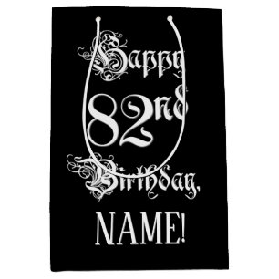 Sacola Para Presentes Média 82º Aniversário: Rico, Script Elegante + Nome Pers