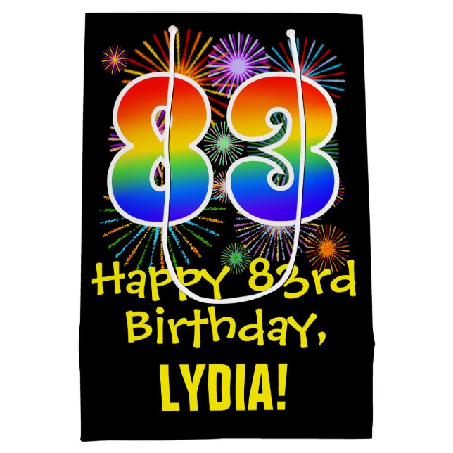 Sacola Para Presentes Média 83º aniversário: Padrão Divertido de Fogos de Arti (Verso)