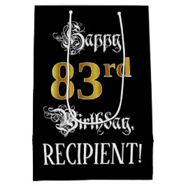 Sacola Para Presentes Média 83º aniversário ~ Script de Rico; Faux Dourado Loo