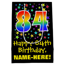 Sacola Para Presentes Média 84.º aniversário: Padrão de estrelas coloridas e a