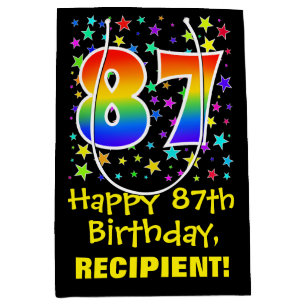 Sacola Para Presentes Média 87.º aniversário: Padrão de estrelas coloridas e a