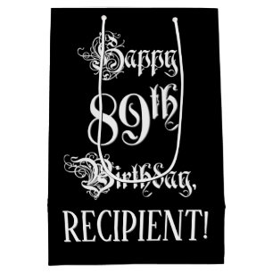 Sacola Para Presentes Média 89.o Aniversário: Rico, Script Elegante + Nome Pe