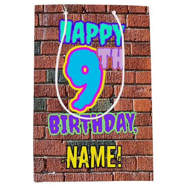 Sacola Para Presentes Média 9º aniversário: Diversão, Grafite Urbano Inspirado (Frente)