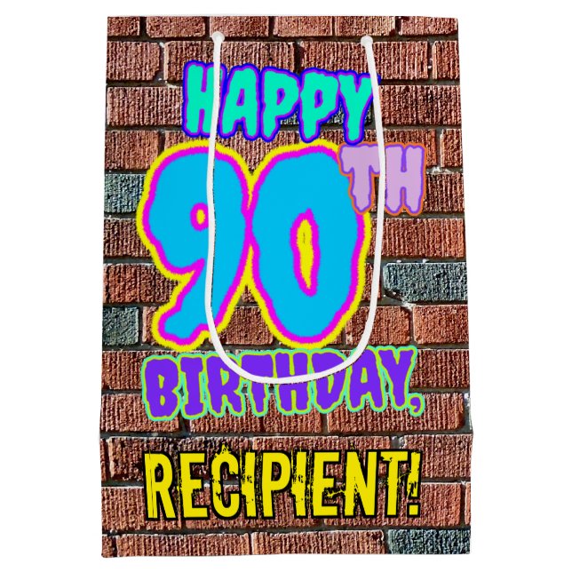 Sacola Para Presentes Média 90 Aniversário: Divertido, Grafite Urbano Inspirad (Verso)