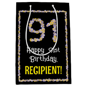 Sacola Para Presentes Média 911 Aniversário: Flores Número, Nome Personalizado