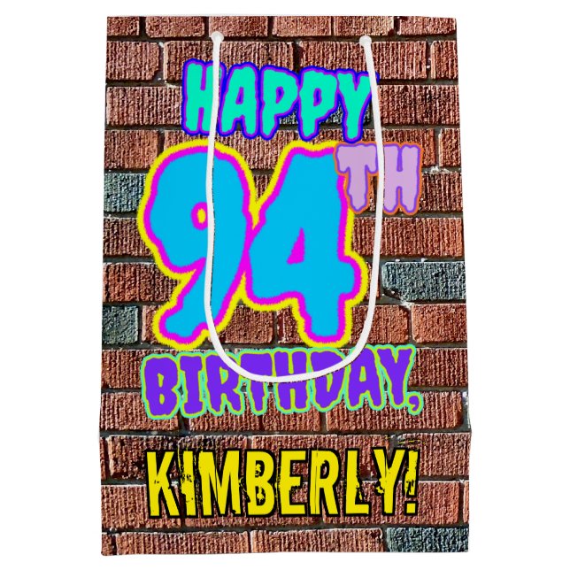 Sacola Para Presentes Média 94º aniversário: Diversão, Grafite Urbano Inspirad (Verso)