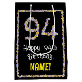 Sacola Para Presentes Média 94.o Aniversário: Número de Flores, Nome Personali